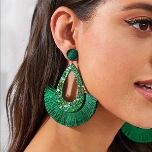 3/$25 Glitter Tassel Fan Decor Drop Earrings